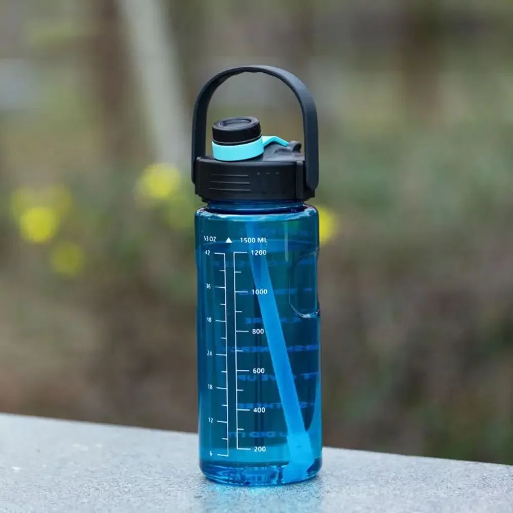 1.5L to 3L Large Capacity Sports Water Bottle with Straw and Time Marker