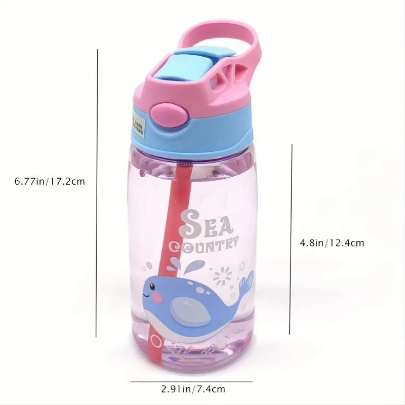 480ml Leak Proof Cartoon Kids Water Bottle with Straw
