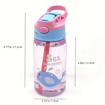 480ml Leak Proof Cartoon Kids Water Bottle with Straw