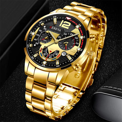 Men's Stainless Steel Quartz Watch with Calendar