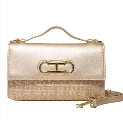 Leather Structured Handbag with Monogram Clasp for Women