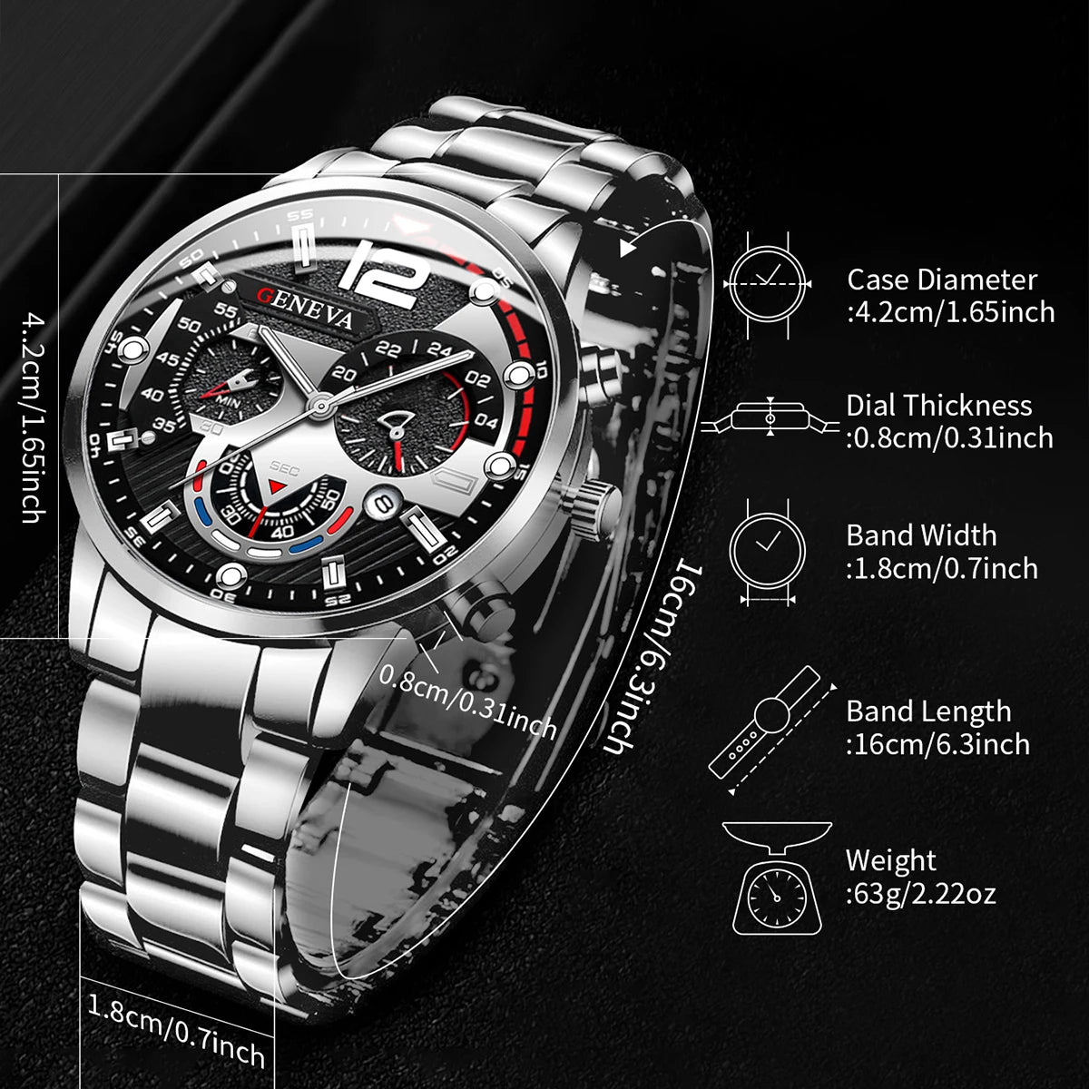 Men's Stainless Steel Quartz Watch with Calendar