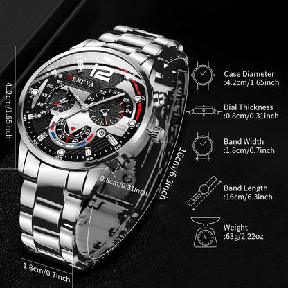 Men's Stainless Steel Quartz Watch with Calendar
