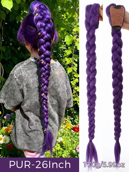 32 Inch Purple Braided Ponytail Hair Extension with Tinsel