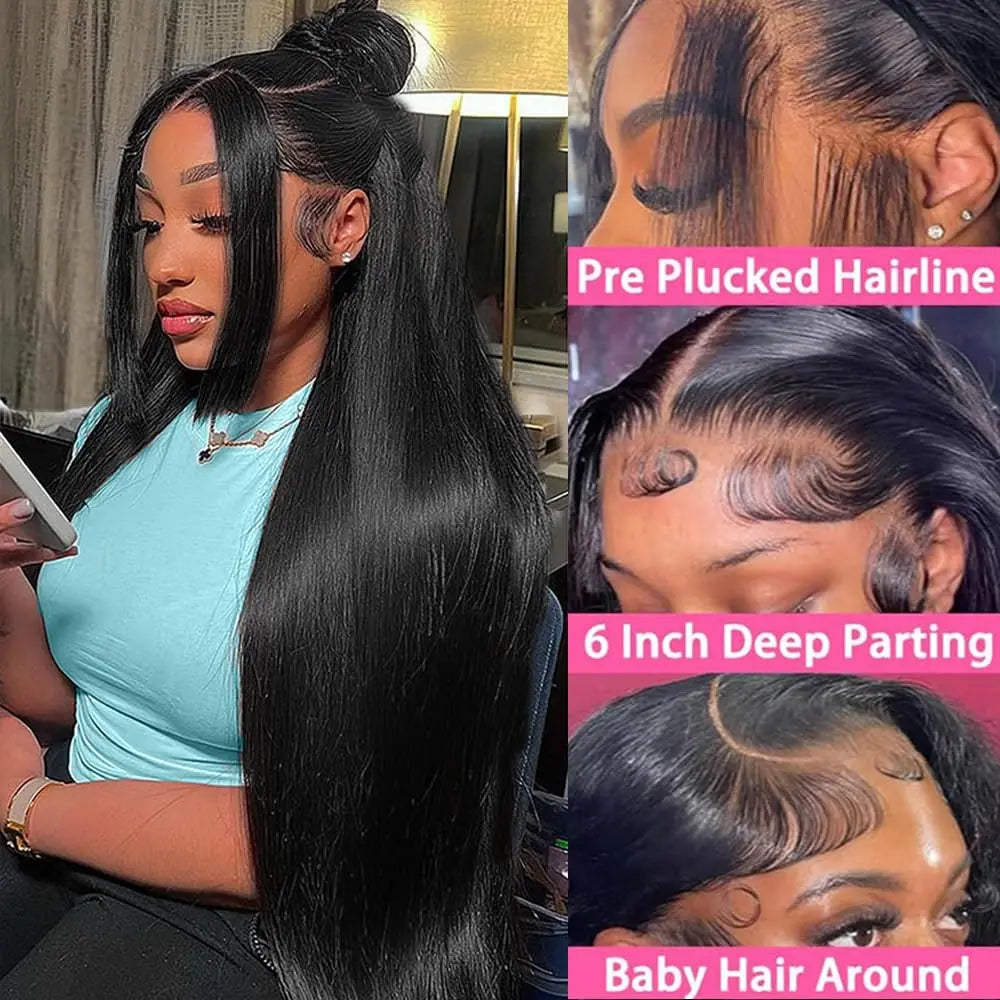 40 42 Inch Bone Straight HD Lace Front Human Hair Wig