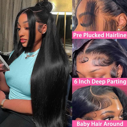 40 42 Inch Bone Straight HD Lace Front Human Hair Wig