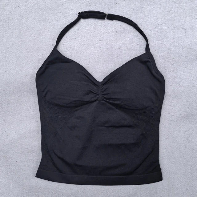 Women's Backless Strappy Workout Tank Top with Built In Bra