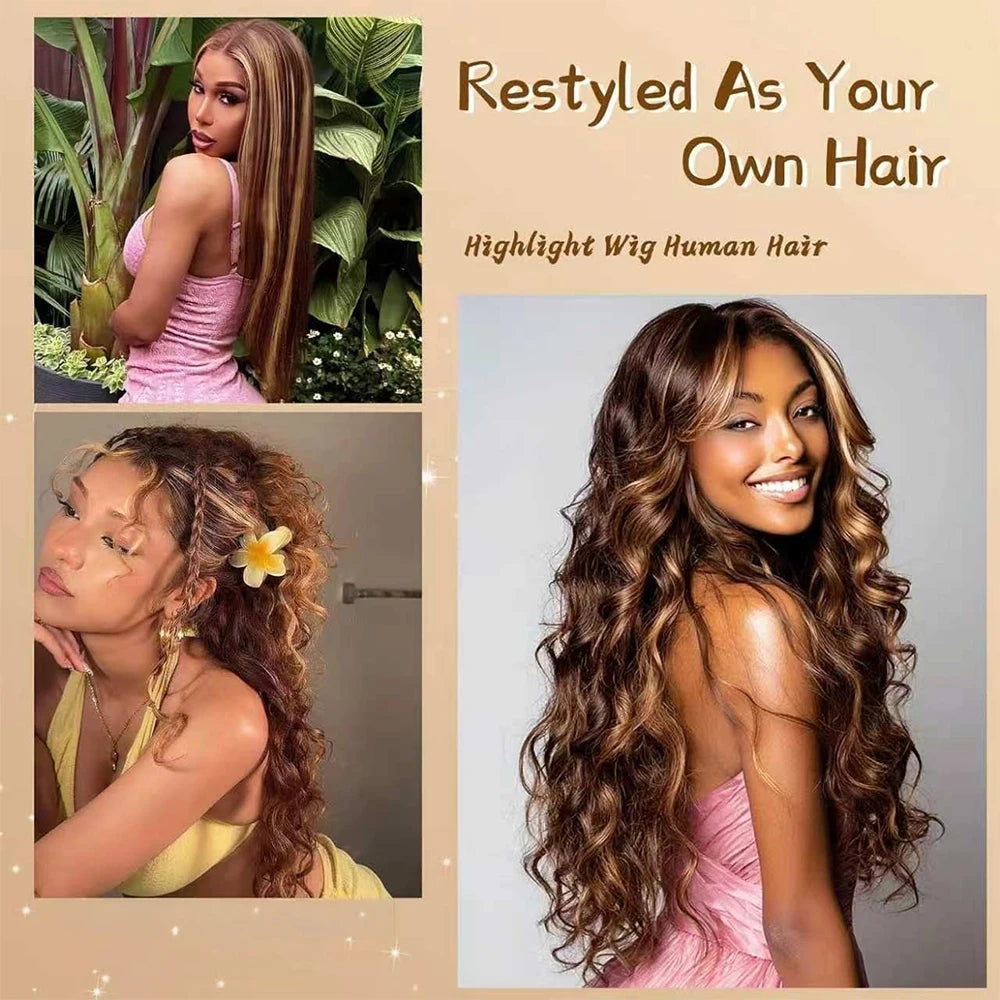 34 Inch Honey Blonde Ombre Body Wave 13x4 HD Lace Human Hair Wig 200% Density