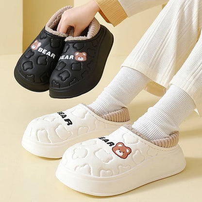 Waterproof Plush Winter Slippers for Men & Women Warm Non Slip Home Shoes