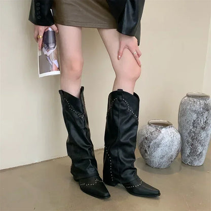 Women's Retro Square Heel Cowgirl Boots