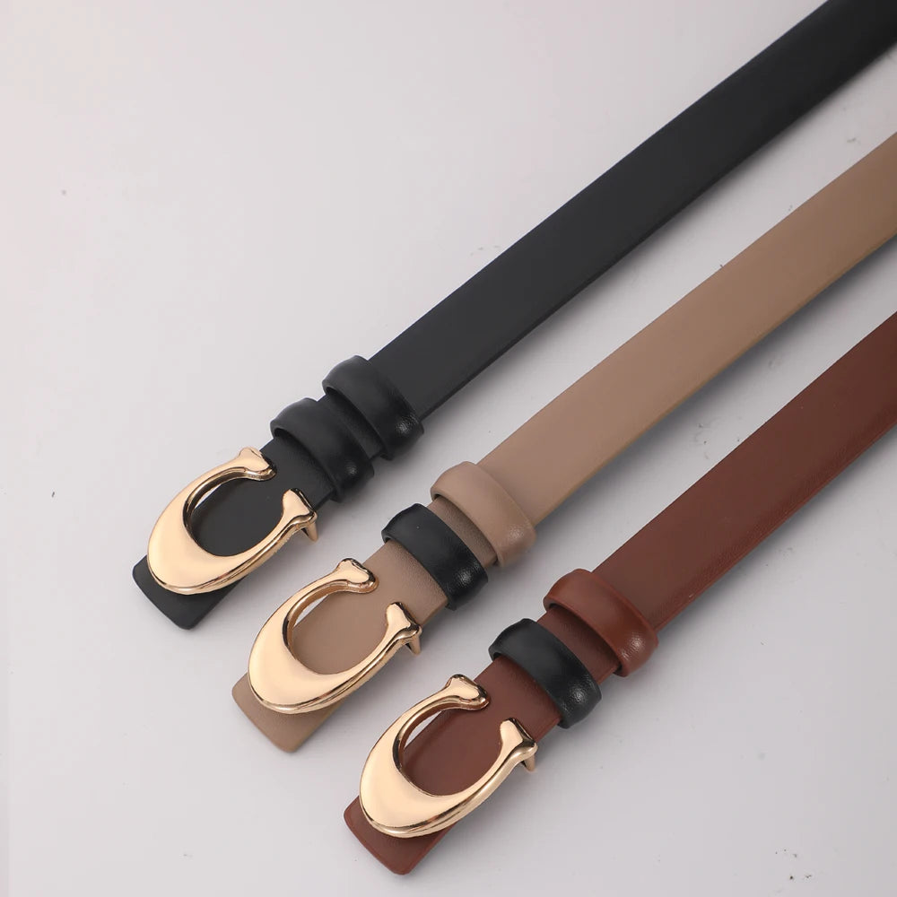 Women’s Fashion Belt with C-Shaped Buckle Double-Sided Leather Belt
