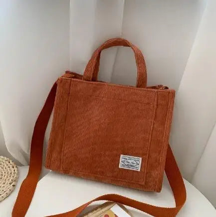 Women’s Corduroy Shoulder Handbag Large Capacity Casual Tote