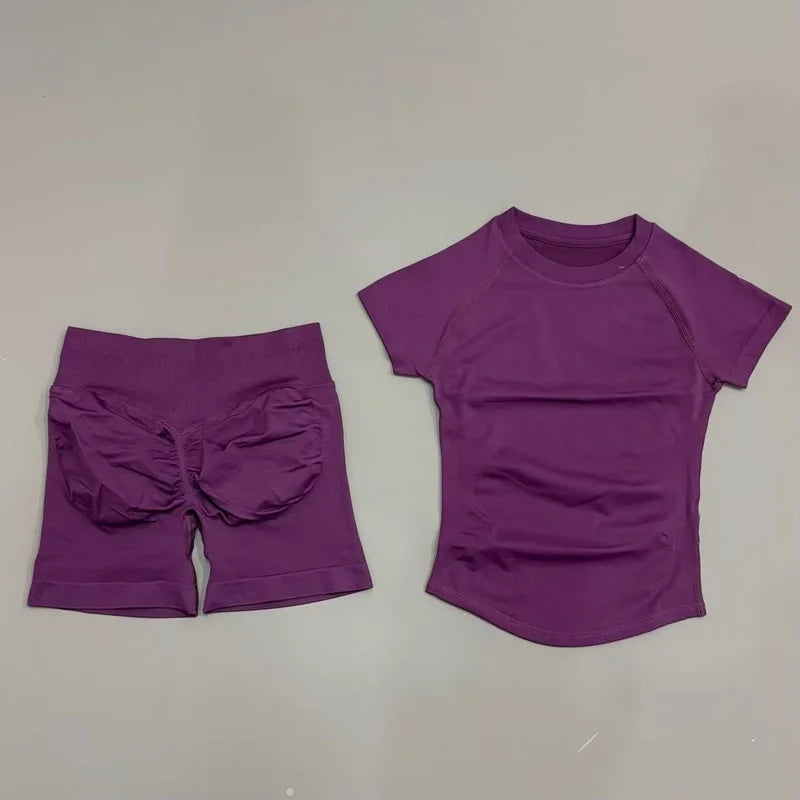 2 Piece Seamless Yoga Top and Shorts Set