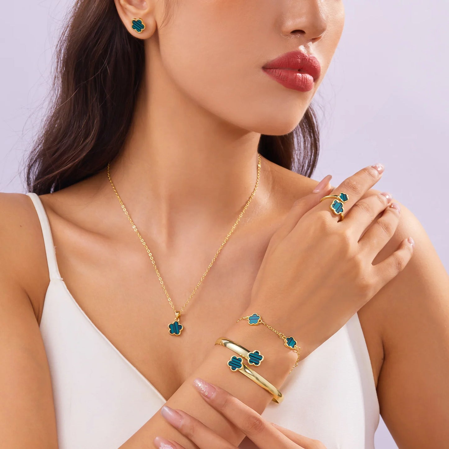 5PCS Colorful Enamel Plum Blossom Jewelry Set for Women