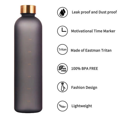 1L BPA Free Motivational Sports Water Bottle with Time Marker
