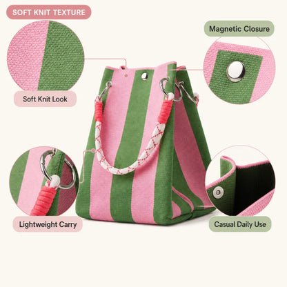 Mini Knit Striped Bucket Tote Bag for Women Summer Handbag