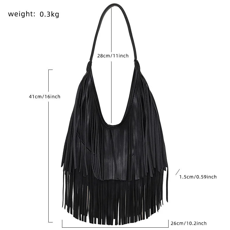 Women’s PU Leather Tassel Shoulder Hobo Bag Lightweight Casual Handbag