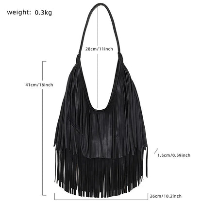 Women’s PU Leather Tassel Shoulder Hobo Bag Lightweight Casual Handbag