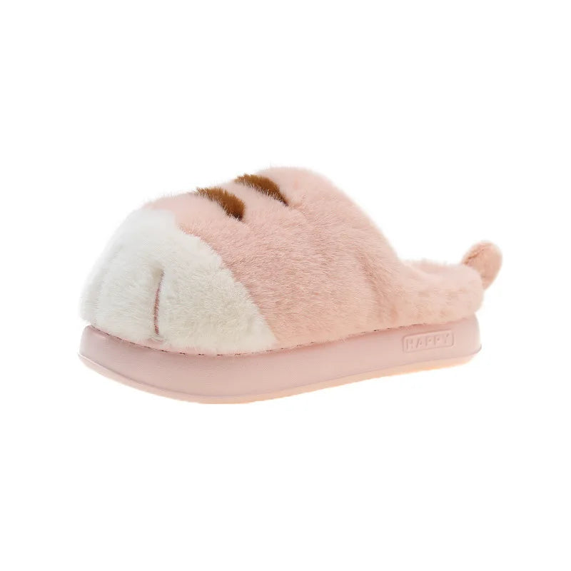 Cute Kitty Claw Furry Slippers for Women Warm Non Slip Home Shoes