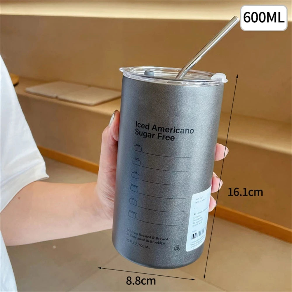 600ml BPA Free Stainless Steel Insulated Thermos with Straw