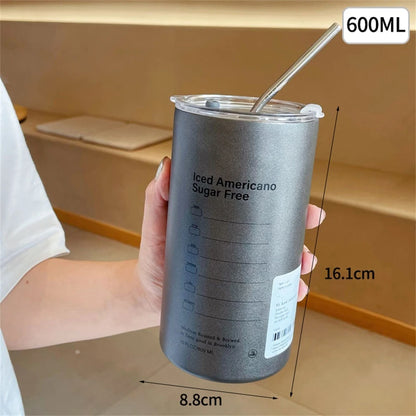 600ml BPA Free Stainless Steel Insulated Thermos with Straw