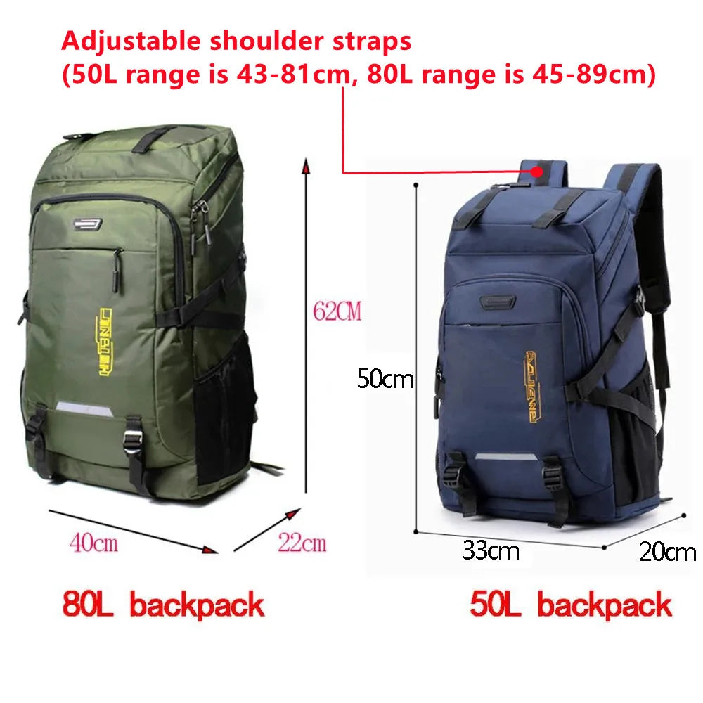 50L or 80L Large Capacity Hiking and Travel Backpack