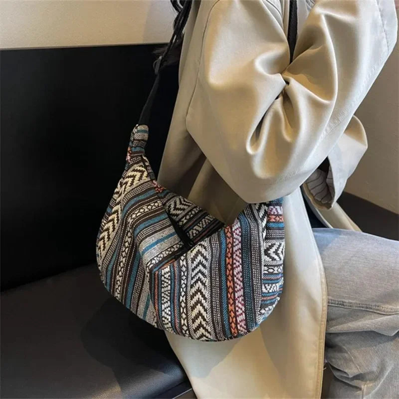 Tribal Striped Foldable Crossbody Shoulder Bag for Women