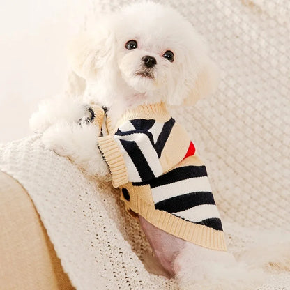 Striped Cardigan Sweater for Dogs & Cats Warm Pet Clothes