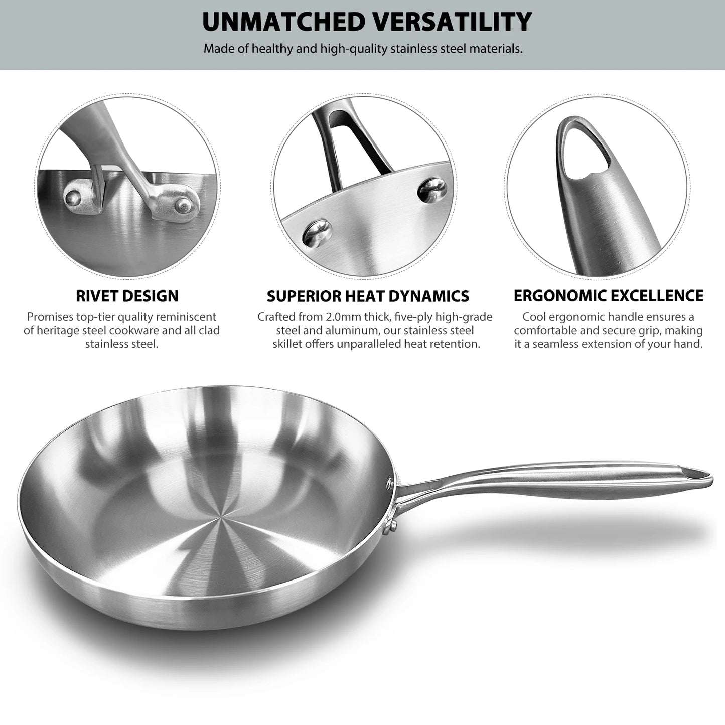 304 Stainless Steel Nonstick Frying Pan for Gas and Induction