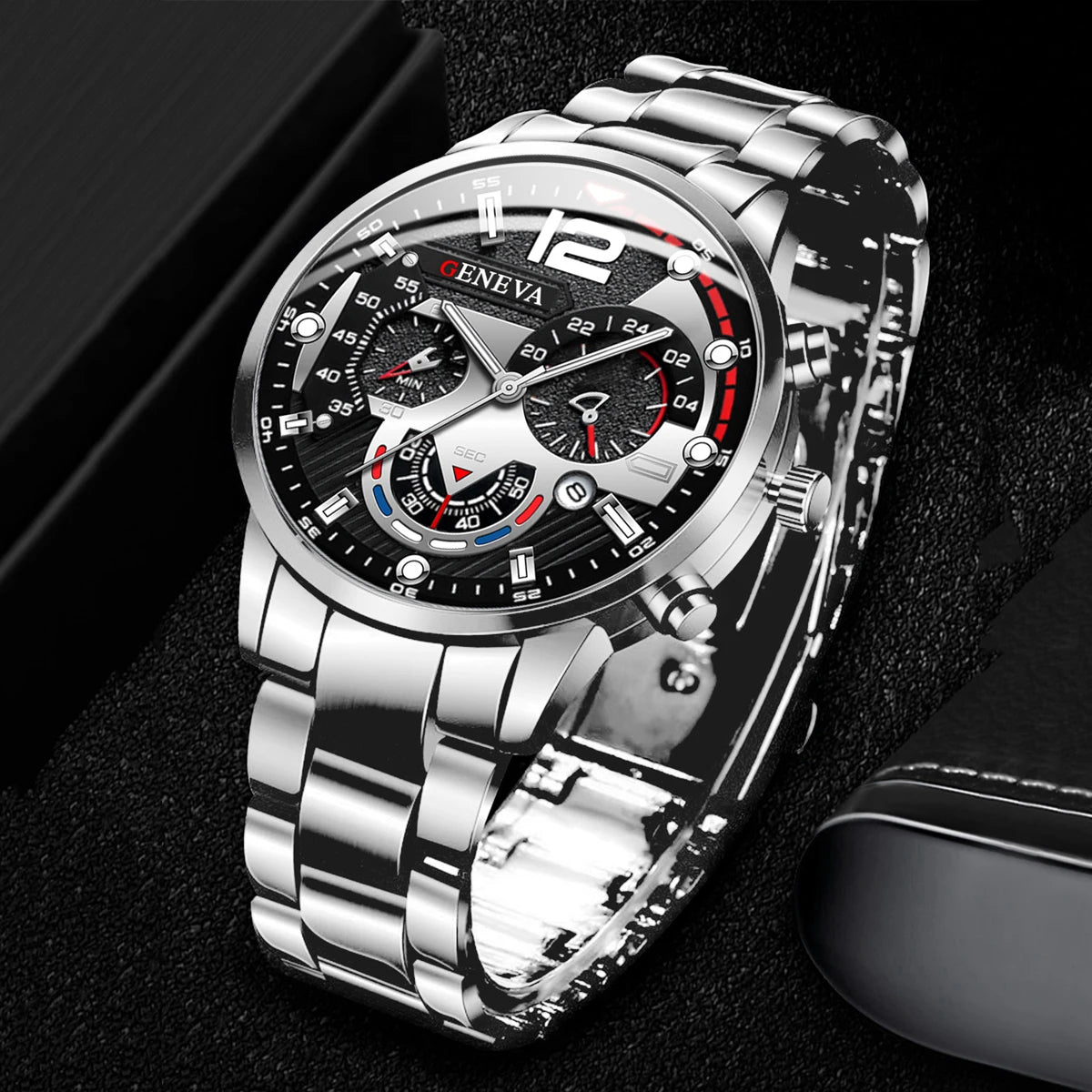 Men's Stainless Steel Quartz Watch with Calendar