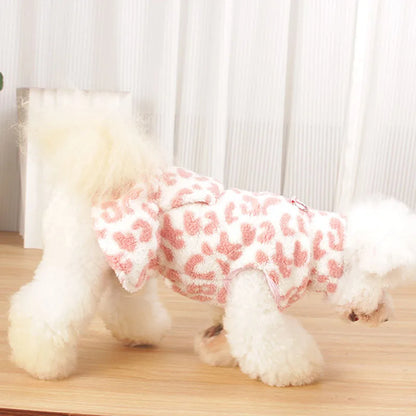 Leopard Fleece Dog Dress Hoodie for Small Dogs Winter Pet Clothing