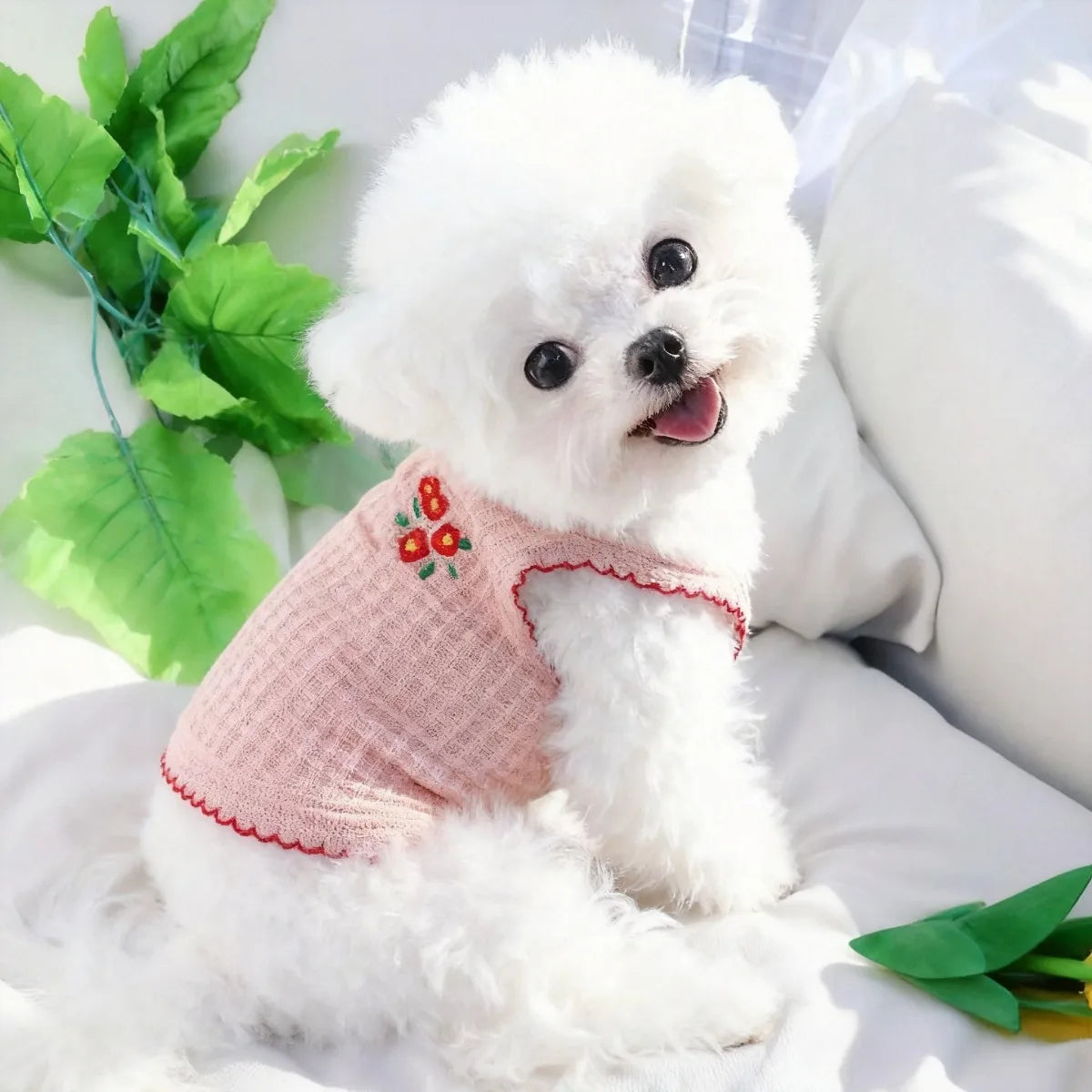 Floral Embroidered Summer Suspender Vest for Small & Medium Dogs & Cats