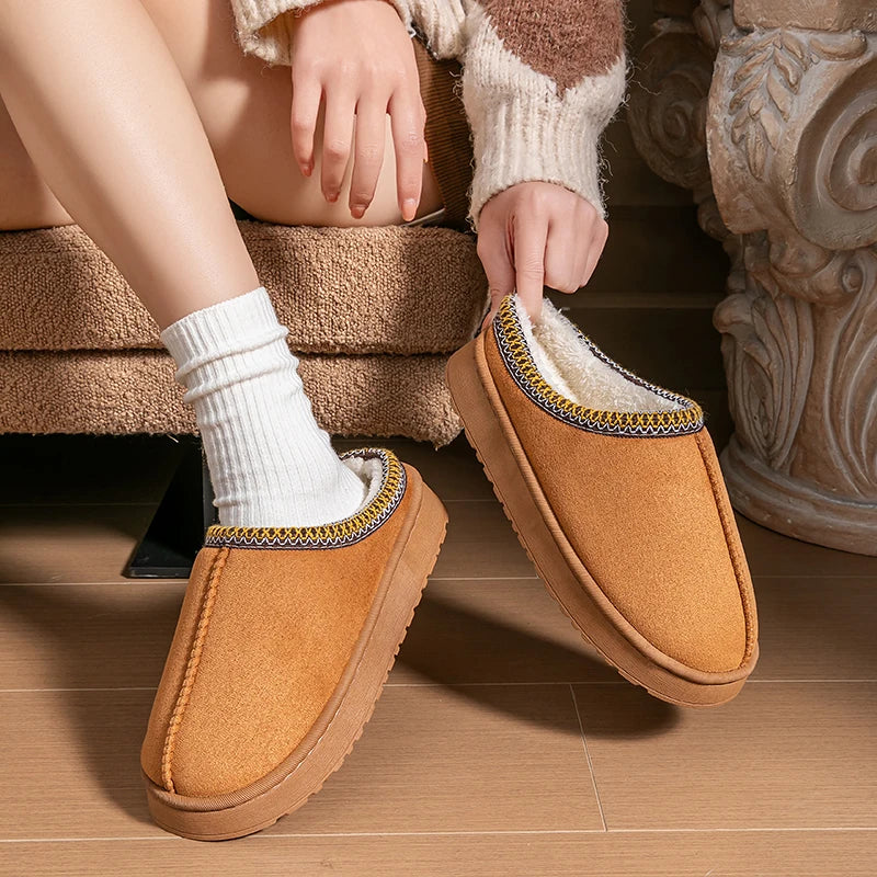 Plush Winter Slippers with Thick EVA Sole for Men & Women Non Slip Home Shoes