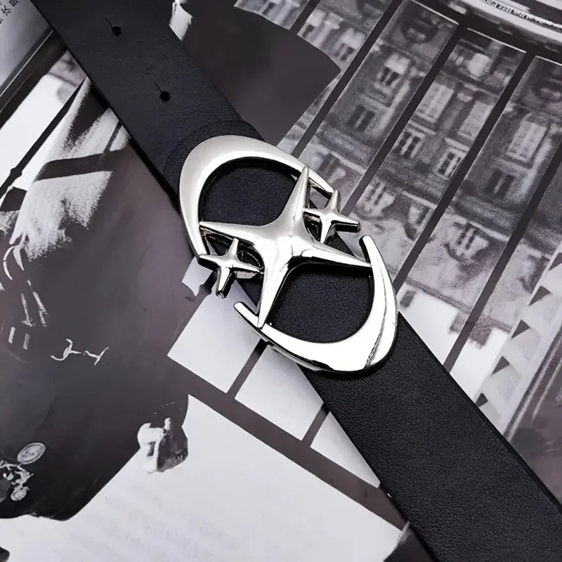 Unisex Oval Cross Buckle Metal Belt