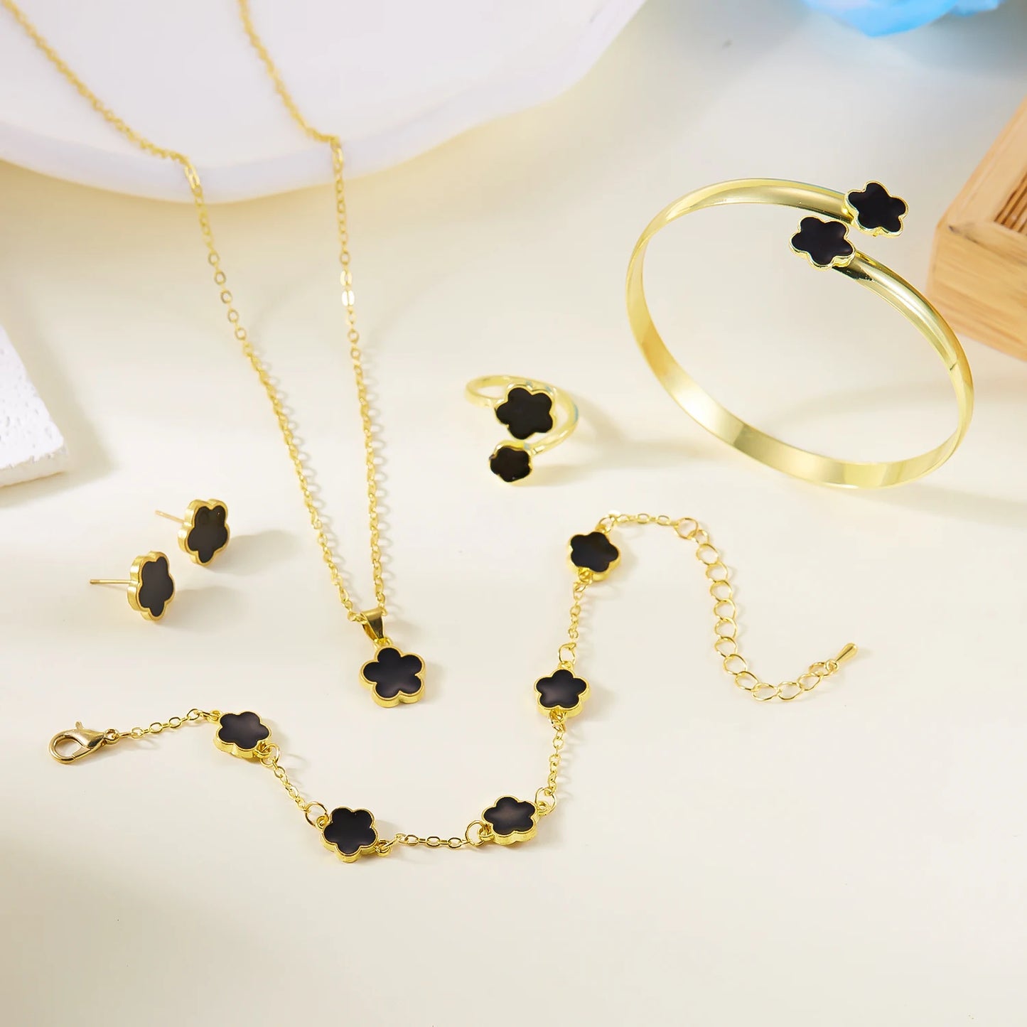 5PCS Colorful Enamel Plum Blossom Jewelry Set for Women