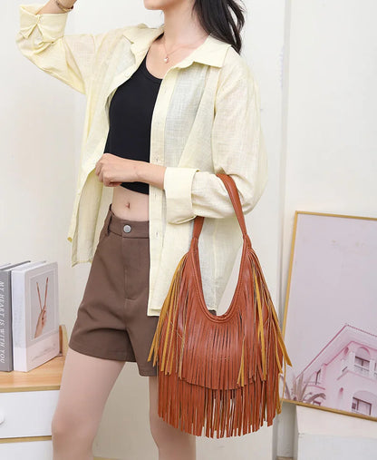 Women’s PU Leather Tassel Shoulder Hobo Bag Lightweight Casual Handbag