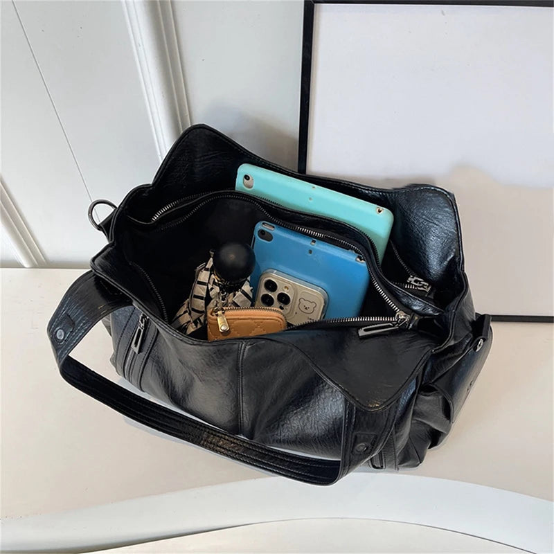 Women’s PU Leather Colorblock Crossbody Shoulder Bag with Compartments