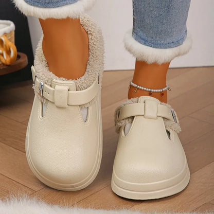 Women's Waterproof EVA Furry Mule Slippers with Buckle