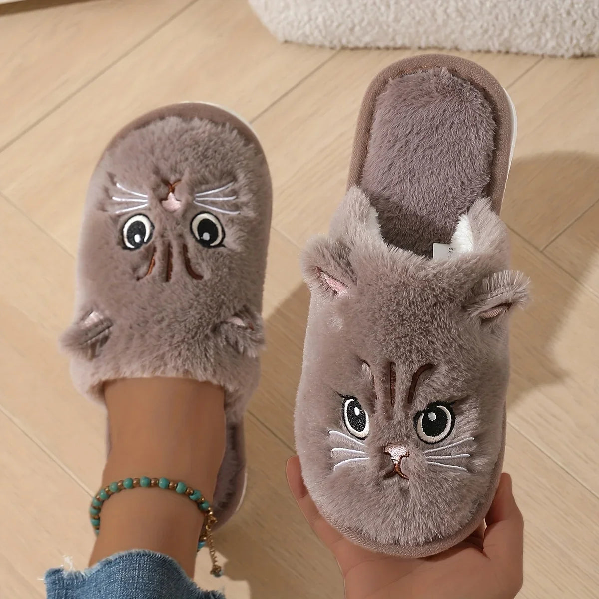 Women’s Plush Cat Slippers Warm Non Slip Indoor House Shoes