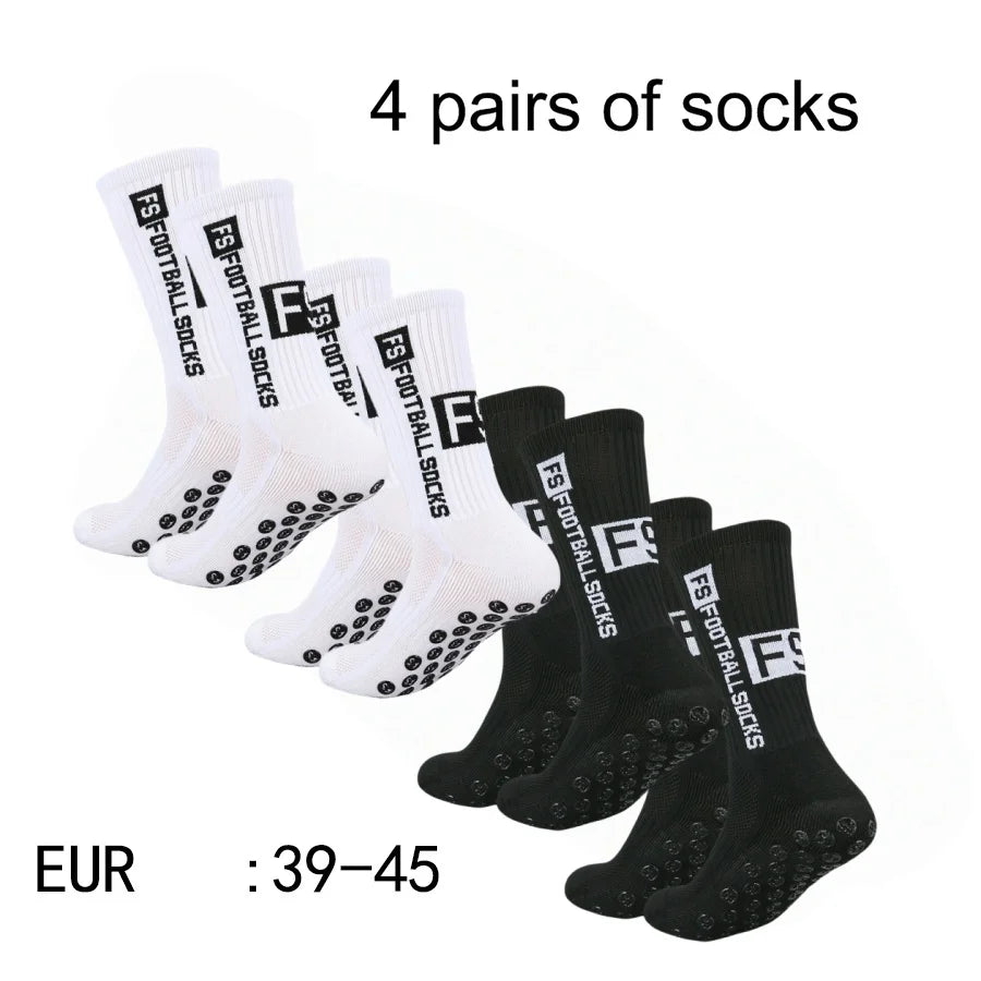 4 Pairs Men's Non Slip Grip Soccer Sports Socks