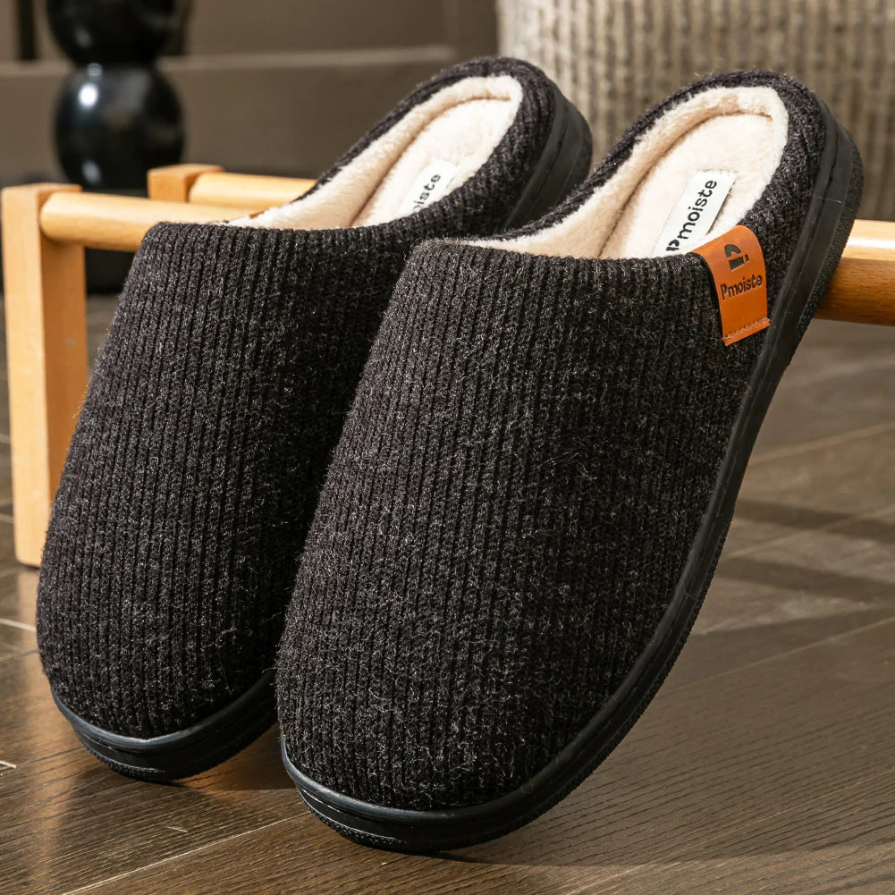 Men’s Winter Memory Foam Knitted Slippers Non Slip TPR Sole
