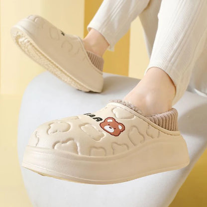 Waterproof Plush Winter Slippers for Men & Women Warm Non Slip Home Shoes