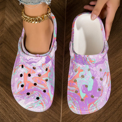 Women’s Tie Dye EVA Garden Clogs Lightweight Non Slip Beach Slides
